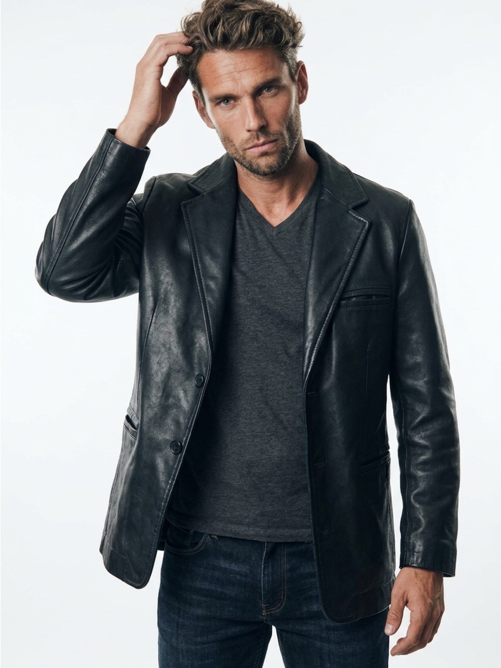 🛋️ Territory Ahead men’s Black Leather Blazer Jacket – Size M
